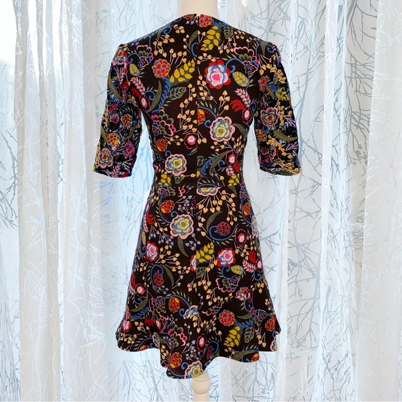 SALONI CELIA BLACK COLORFUL FLORAL PRINT SHEER LACE 1/2 SLEEVES MINI DRESS - Picture 6 of 12